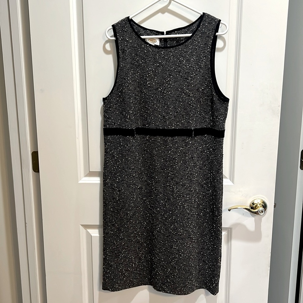 Talbots black white boucle ribbon trim shift dress knee length 12